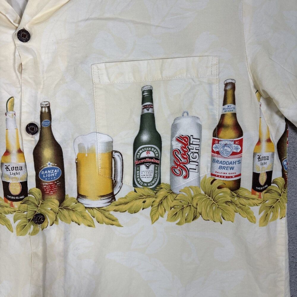 Vintage Aloha Republic Shirt Men’s L Beer Motif Camp Yellow USA Dadcore Resort - Picture 13 of 16